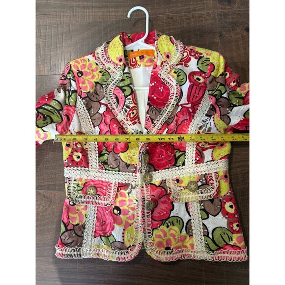 Cynthia Steffe Women's Blazer Linen Red Pink Floral Eyelet Size 6 - Picture 5 of 5